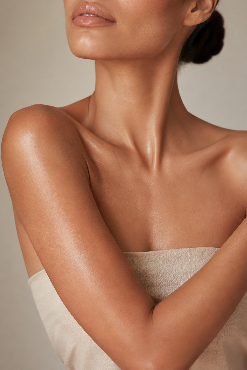 Shoulders and upper arms with even skin texture