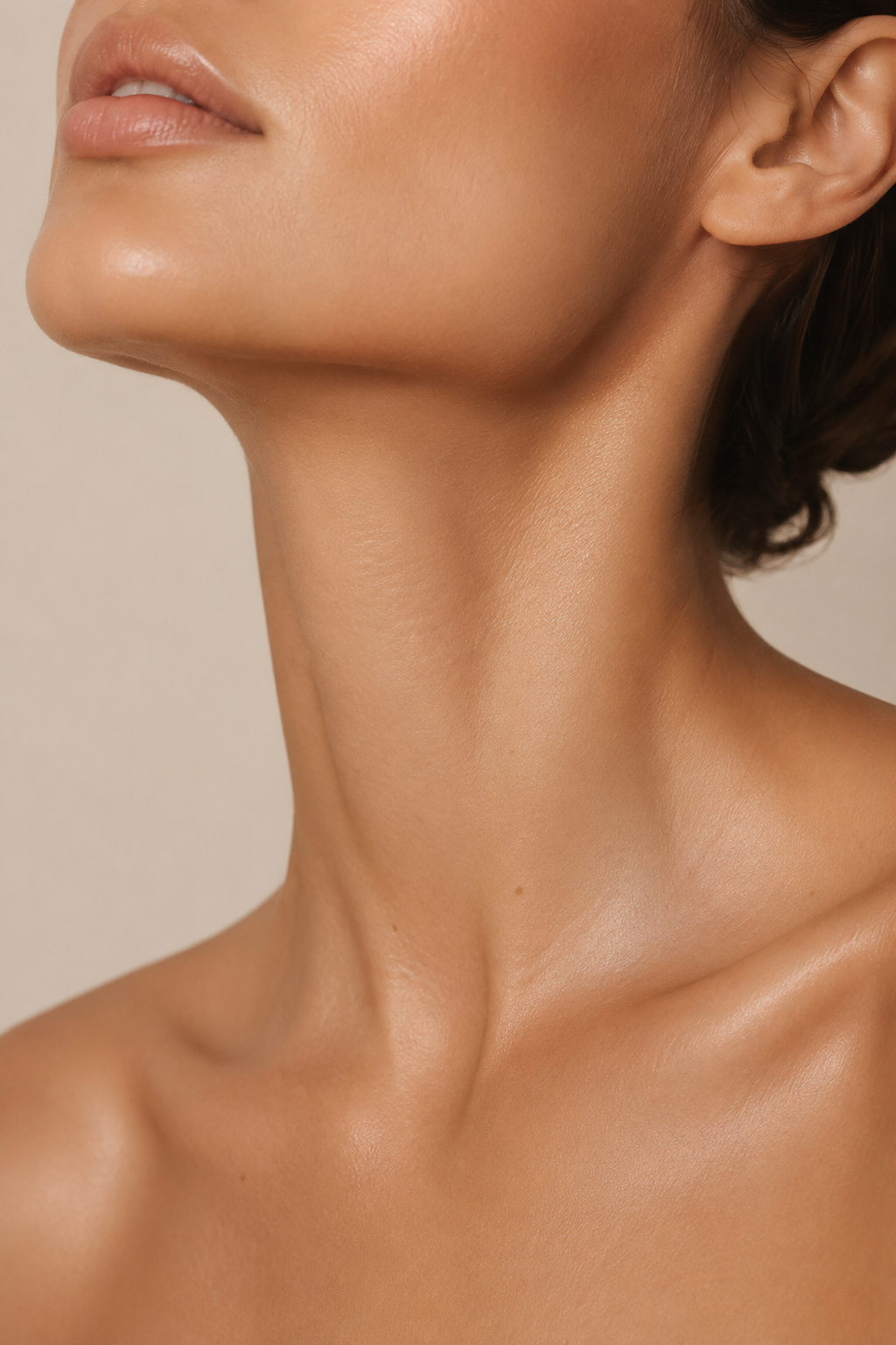 Smooth skin along the neck and jawline